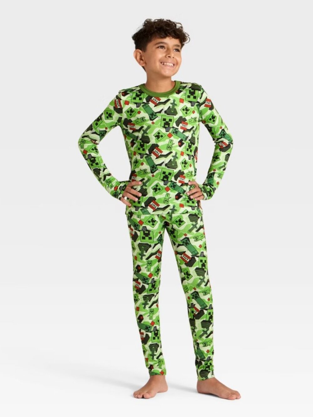 NEW Boys' Minecraft Thermal Underwear Set - Green XS (4-5)